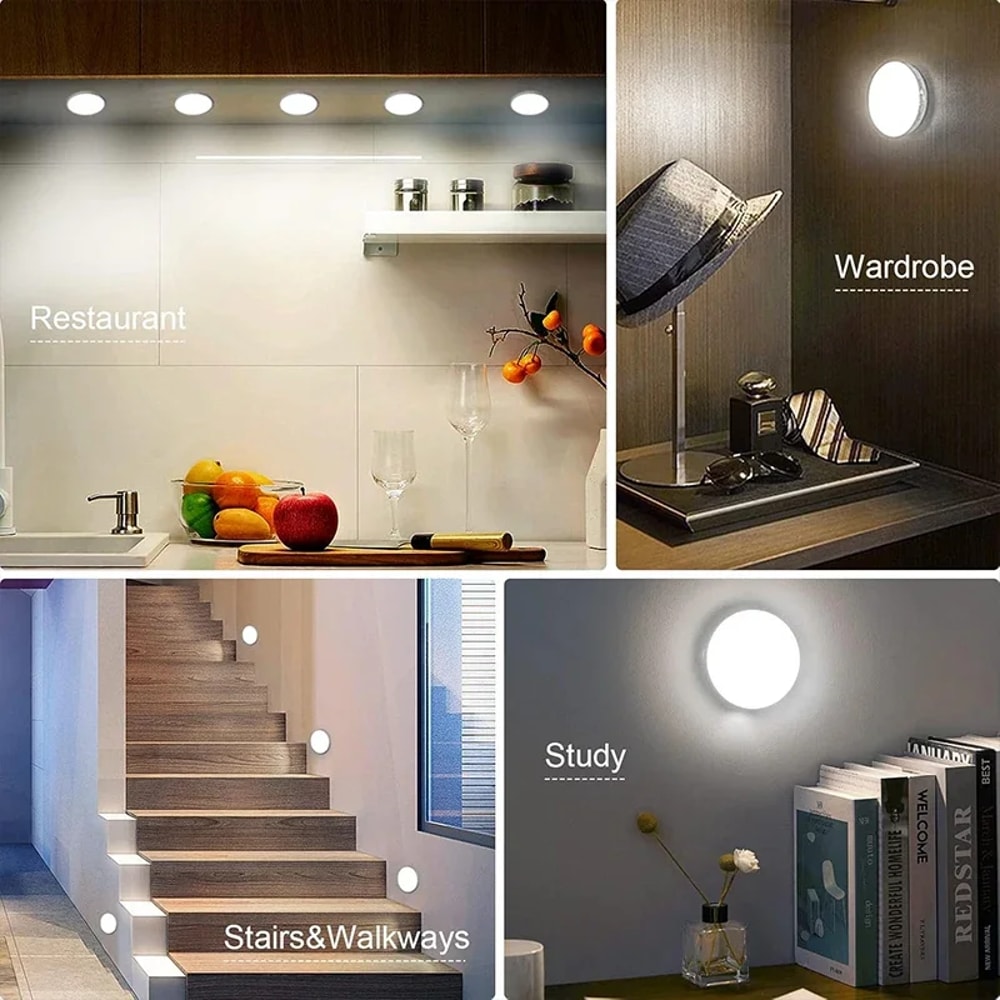 USB Rechargeable Sensor LED Night Light, Wireless Staircase and Closet Lamp for Cabinet and Wardrobe