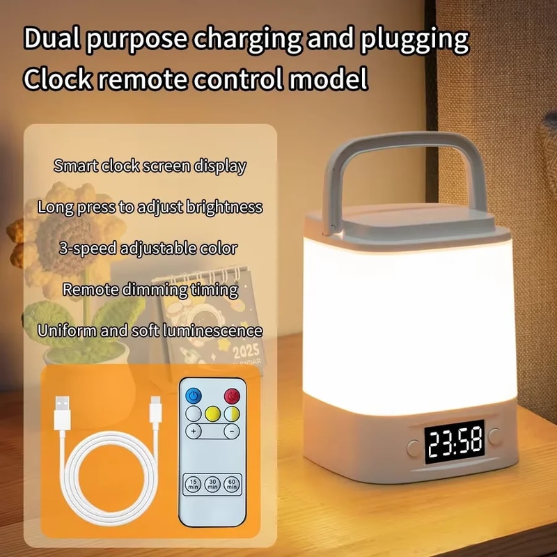 USBPowered LED Night Light With Time Display Adjustable Brightness Bedside Lamp For Baby Nursery An 6