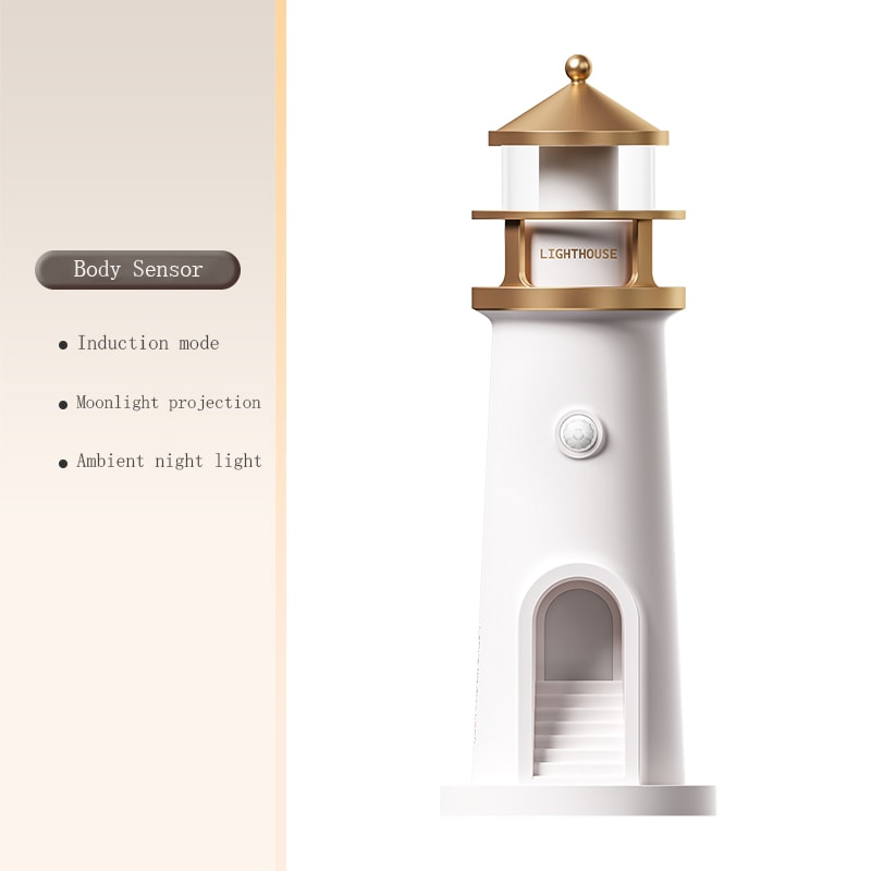 Lighthouse Lamp Night Light with Motion Sensor, Bluetooth Music, Remote Control, and Moon Projection for Ambient Decor
