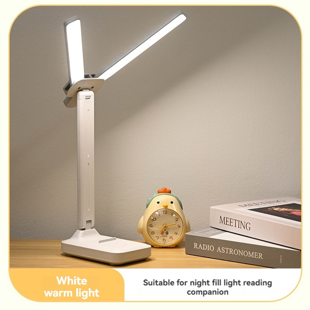 Foldable Dual Head LED Desk Lamp, Night Light with Rechargeable USB Battery for Bedroom and Study