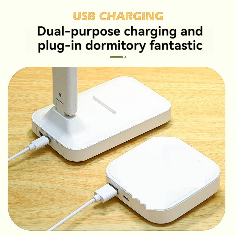 Foldable Dual Head LED Desk Lamp, Night Light with Rechargeable USB Battery for Bedroom and Study