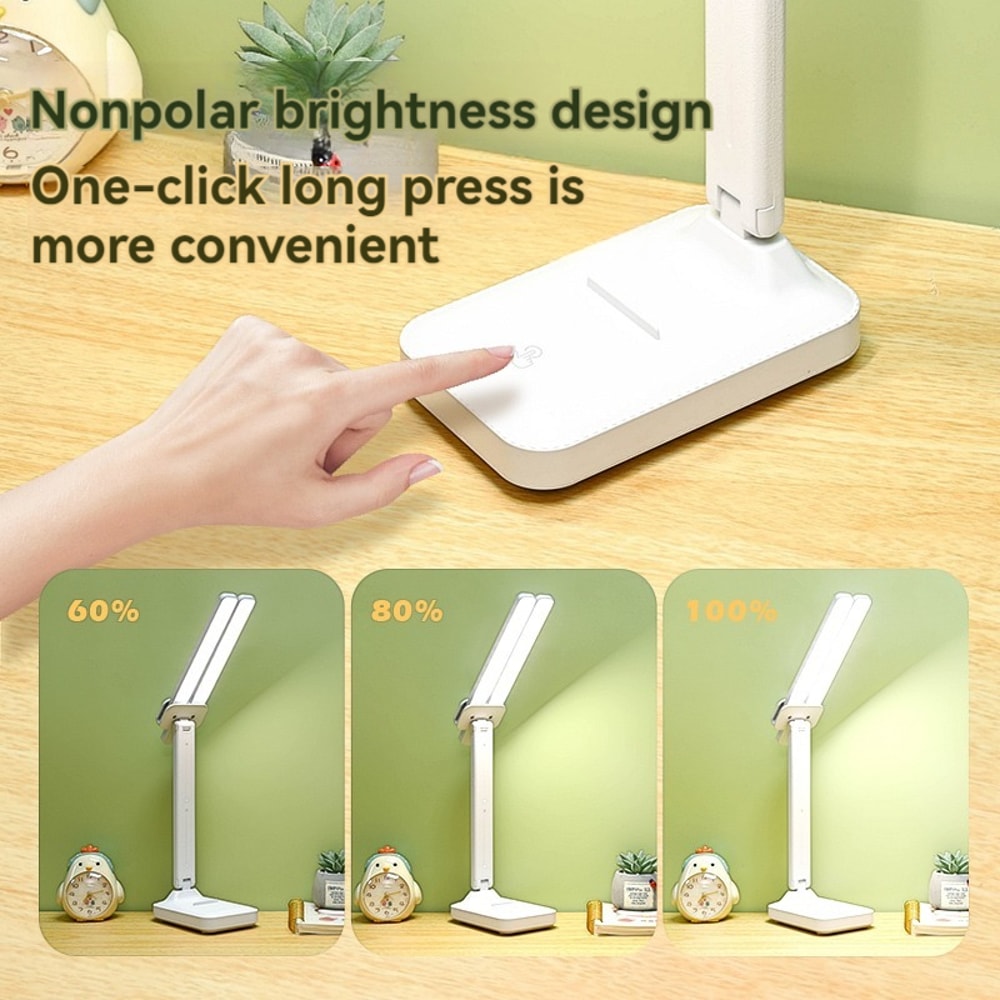 Foldable Dual Head LED Desk Lamp, Night Light with Rechargeable USB Battery for Bedroom and Study