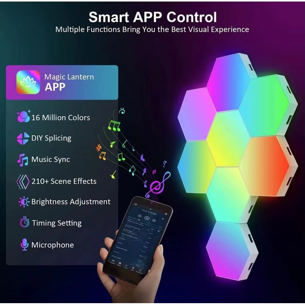 Music Rhythm Wall Lamp, Color-changing Ambient Night Light, DYI Shape, APP Control for Bedroom, Game Room