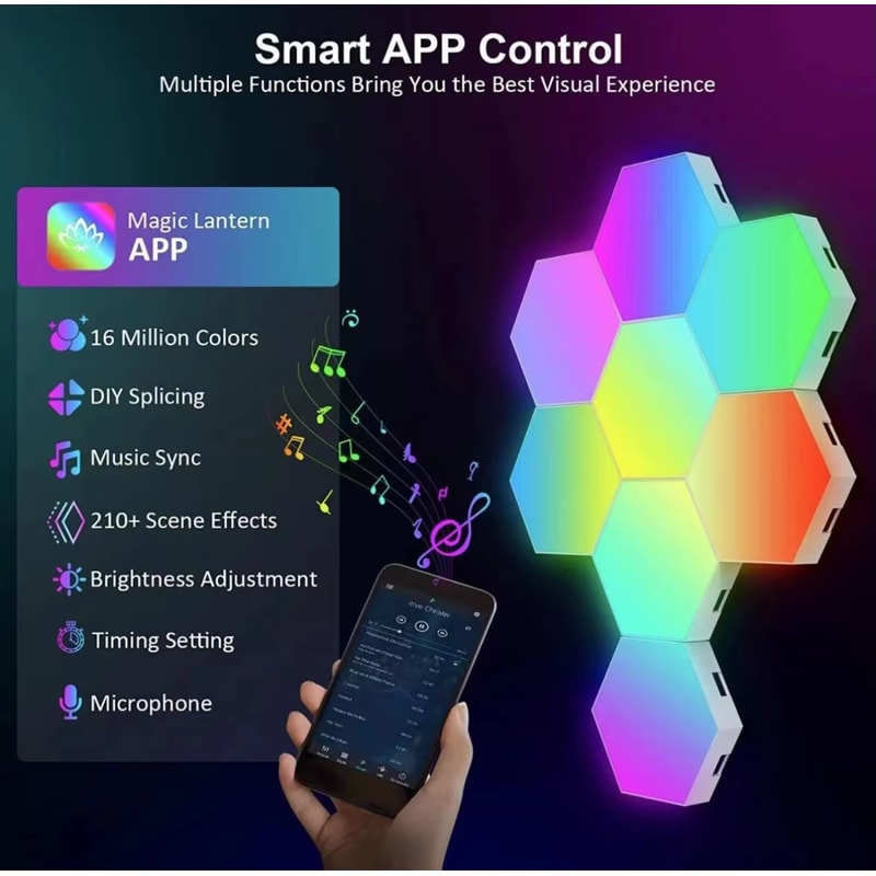 Music Rhythm Wall Lamp, Color-changing Ambient Night Light, DYI Shape, APP Control for Bedroom, Game Room