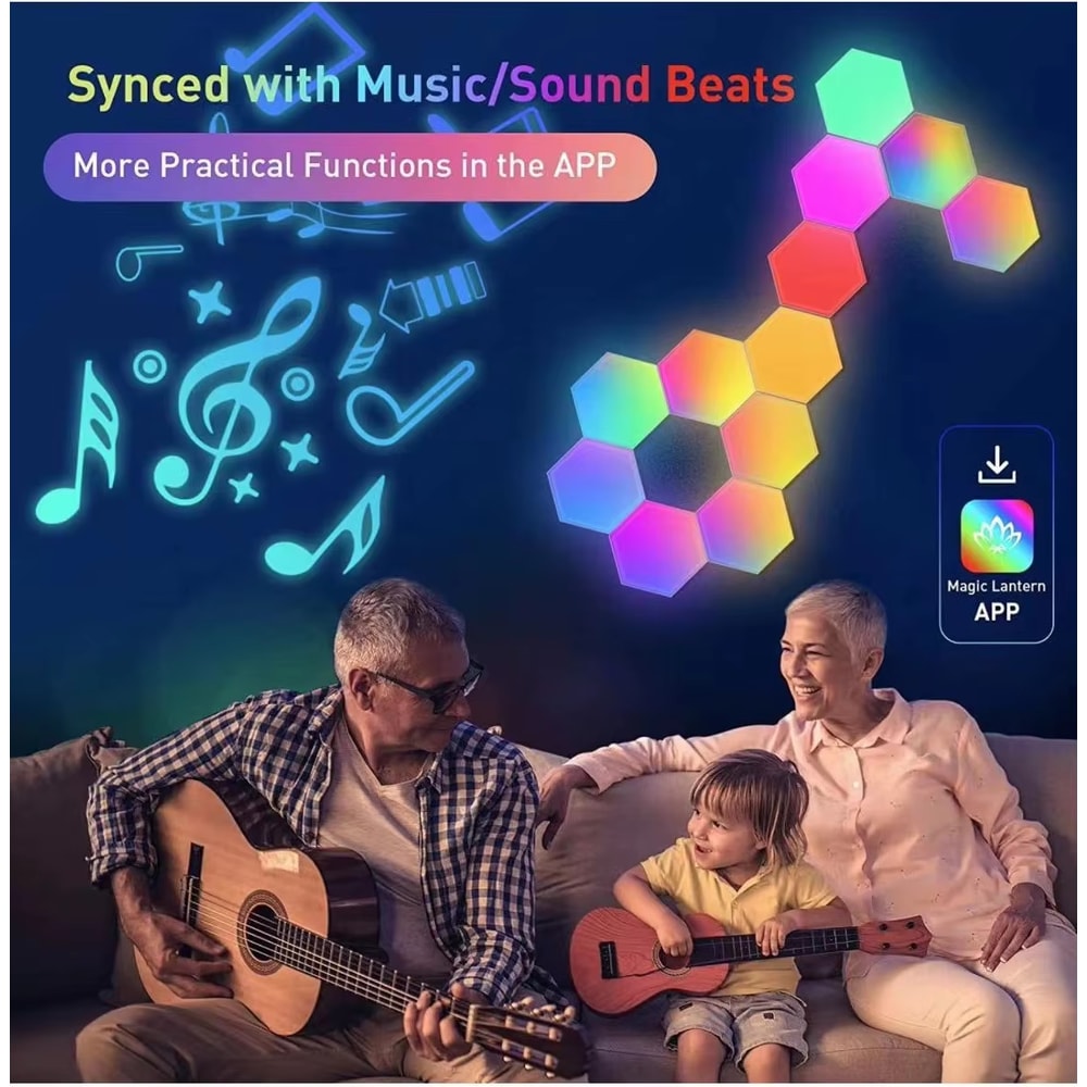 Music Rhythm Wall Lamp, Color-changing Ambient Night Light, DYI Shape, APP Control for Bedroom, Game Room