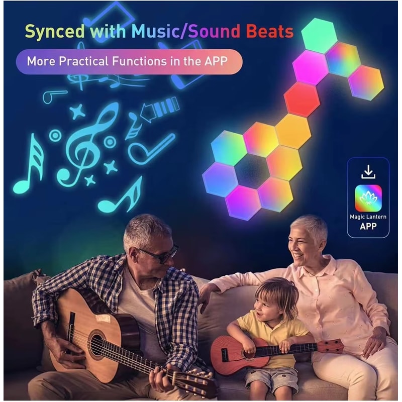 Music Rhythm Wall Lamp, Color-changing Ambient Night Light, DYI Shape, APP Control for Bedroom, Game Room