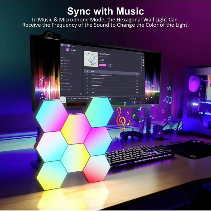 Music Rhythm Wall Lamp, Color-changing Ambient Night Light, DYI Shape, APP Control for Bedroom, Game Room