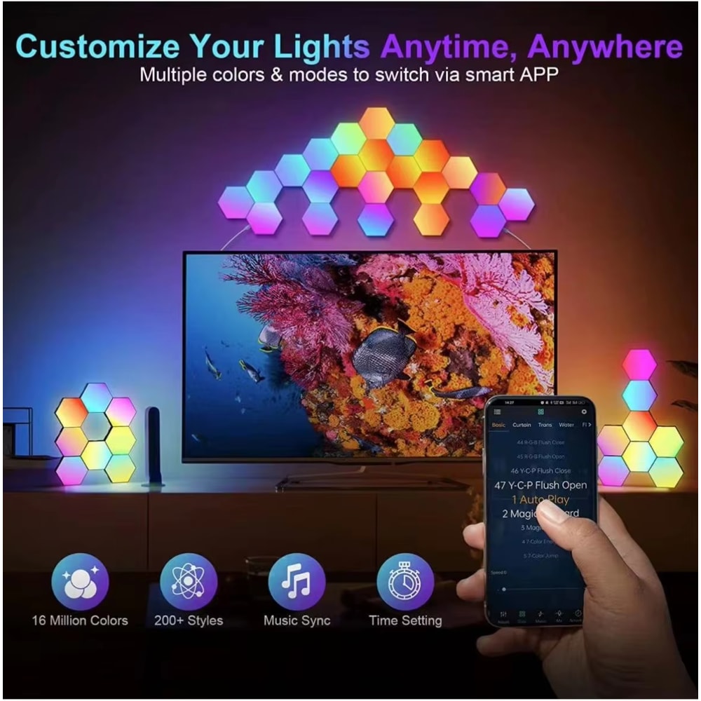 Music Rhythm Wall Lamp, Color-changing Ambient Night Light, DYI Shape, APP Control for Bedroom, Game Room