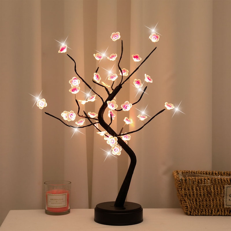 Touch Switch Artificial Bonsai Cherry Blossom Tree LED Lamp Decoration For Desk 1
