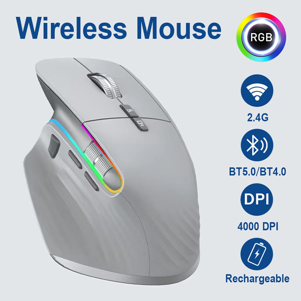 Wireless Multi-Device Bluetooth Mouse, Portable Optical Mouse, Ergonomic Right-Hand Computer Mice