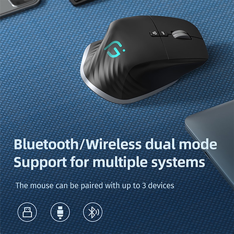 Wireless Multi-Device Bluetooth Mouse, Portable Optical Mouse, Ergonomic Right-Hand Computer Mice