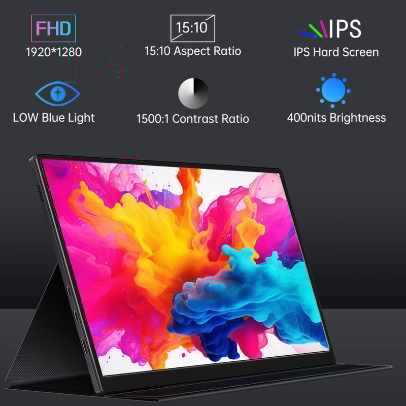 Portable Monitor Touch Screen with Leather Case, Office Display Extender for Mac Laptop