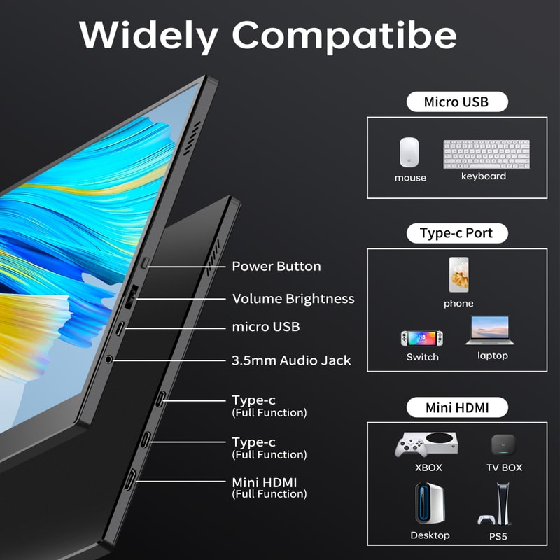 Portable Monitor Touch Screen with Leather Case, Office Display Extender for Mac Laptop