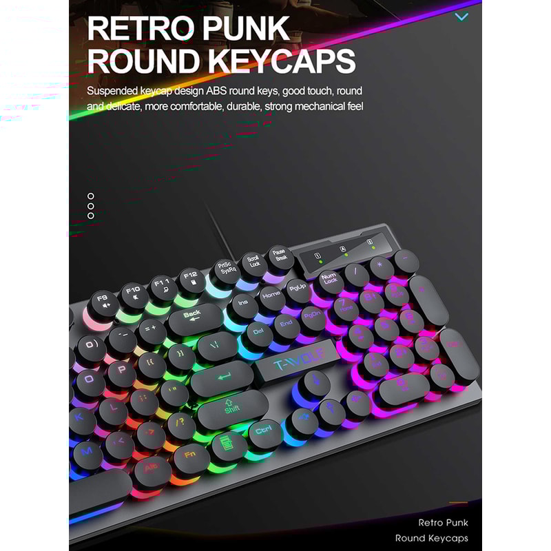 Illuminated Wired Keyboard, Shadow Mechanical Feeling Keyboard for Desktop, Laptop, and Esports Gaming