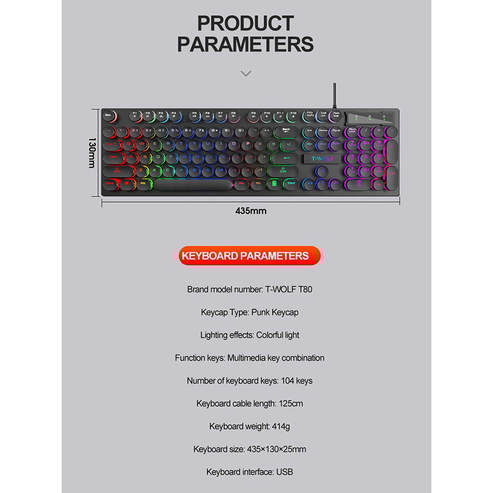 Illuminated Wired Keyboard, Shadow Mechanical Feeling Keyboard for Desktop, Laptop, and Esports Gaming