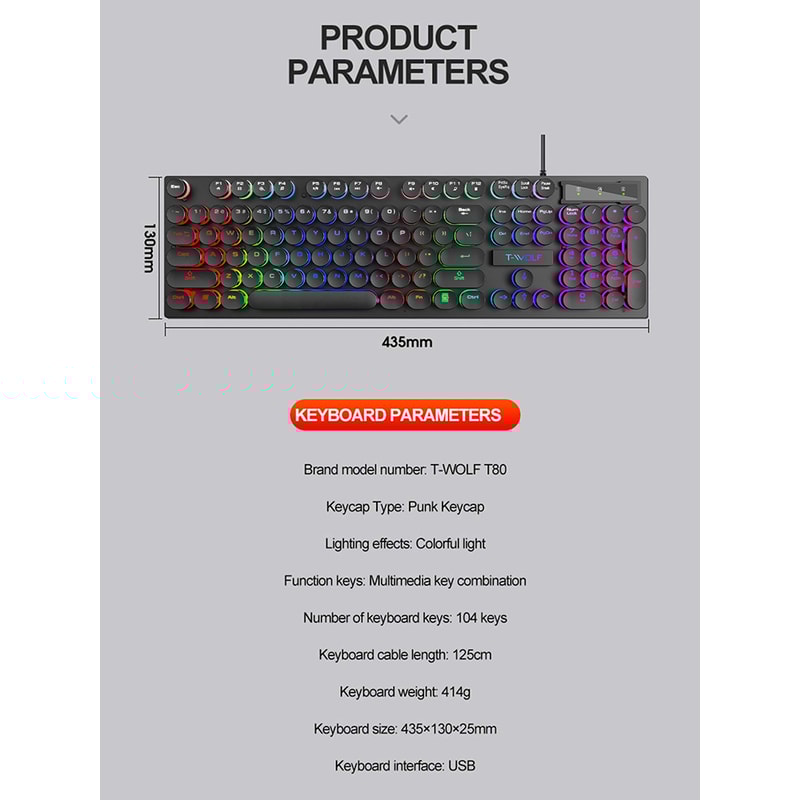Illuminated Wired Keyboard, Shadow Mechanical Feeling Keyboard for Desktop, Laptop, and Esports Gaming