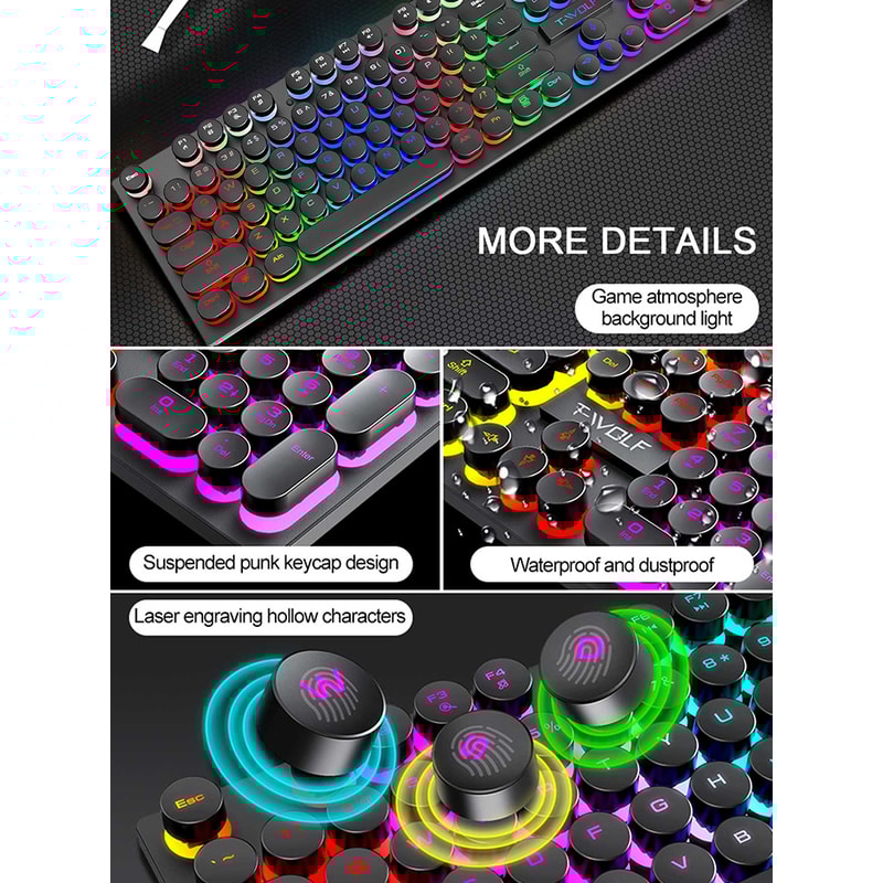 Illuminated Wired Keyboard, Shadow Mechanical Feeling Keyboard for Desktop, Laptop, and Esports Gaming