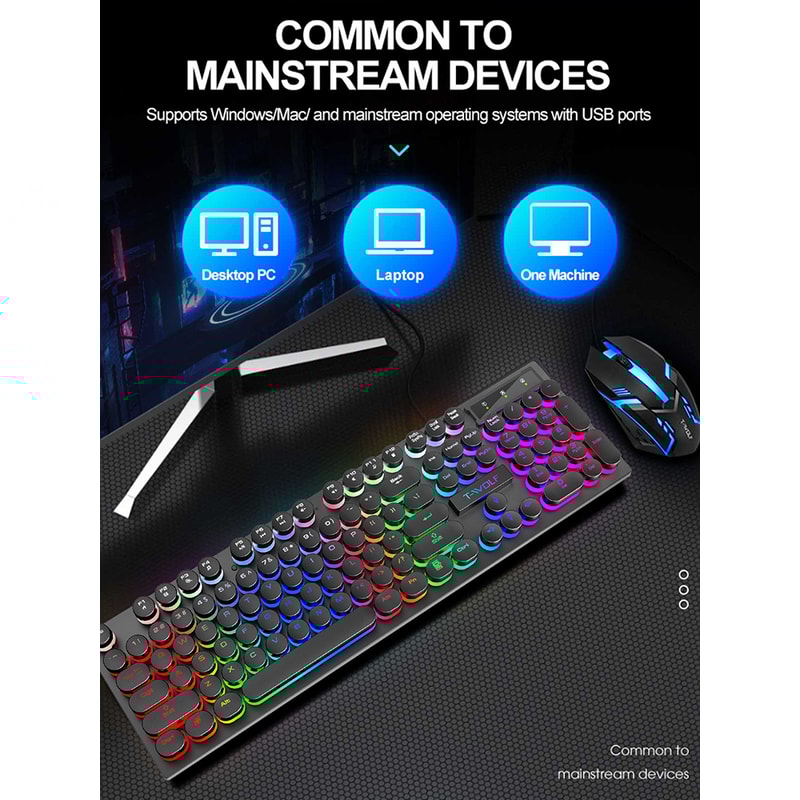 Illuminated Wired Keyboard, Shadow Mechanical Feeling Keyboard for Desktop, Laptop, and Esports Gaming