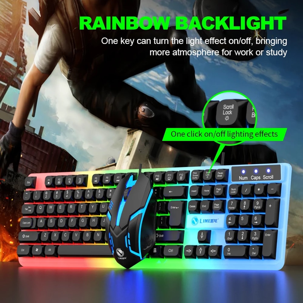 Backlight Gamer Kit LED Mouse Combos Computer Laptop Wired USB Keyboard 1