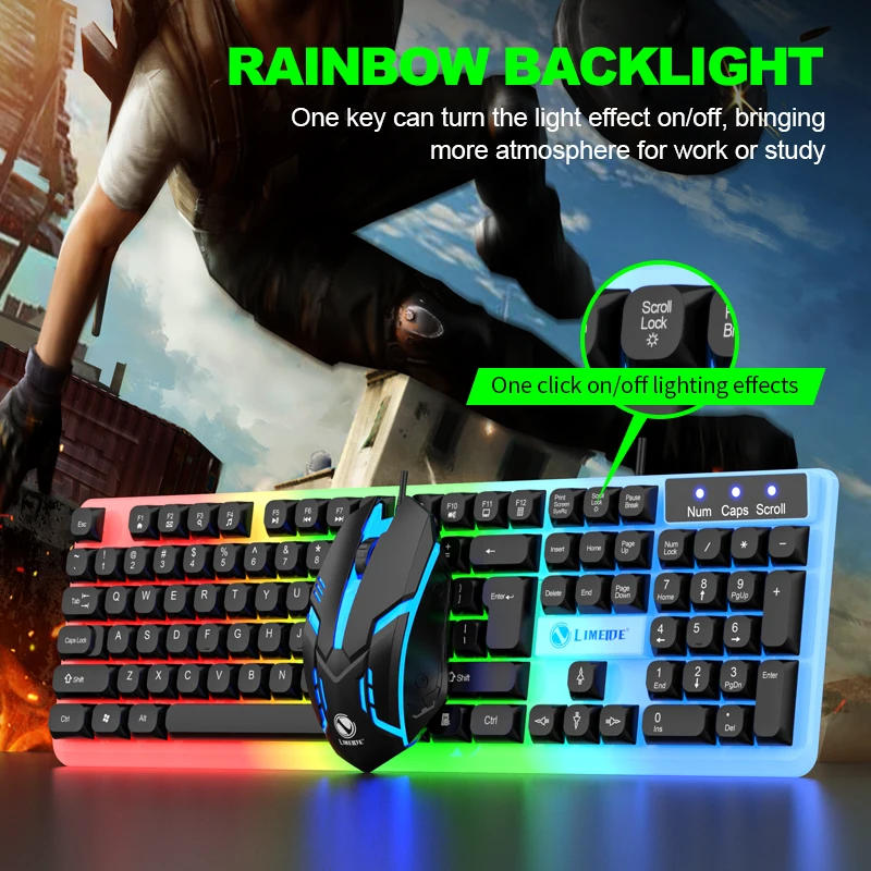 Backlight Gamer Kit LED Mouse Combos Computer Laptop Wired USB Keyboard 1