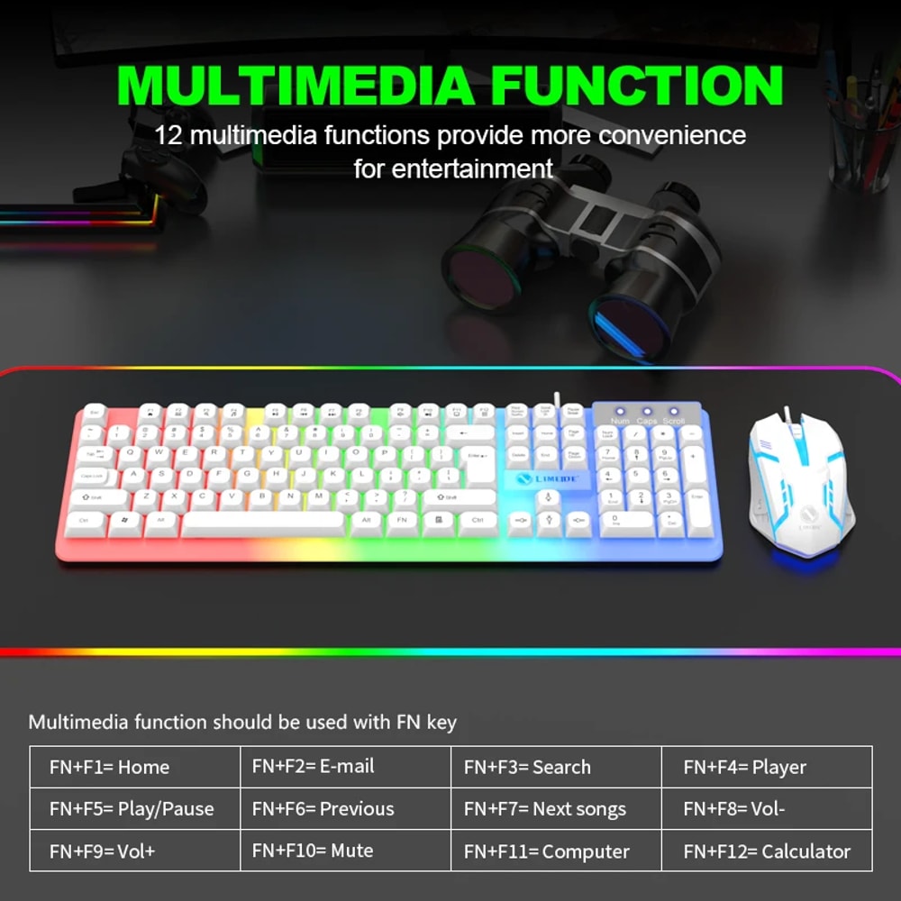 Backlight Gamer Kit LED Mouse Combos Computer Laptop Wired USB Keyboard 2