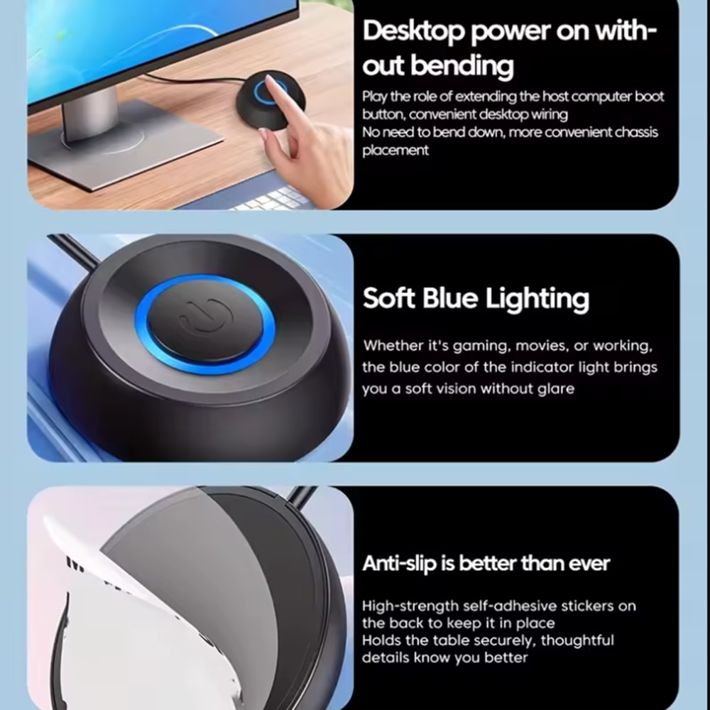 Lights PC Motherboard Power On/Off Button Extension Cable For Desktop Computer