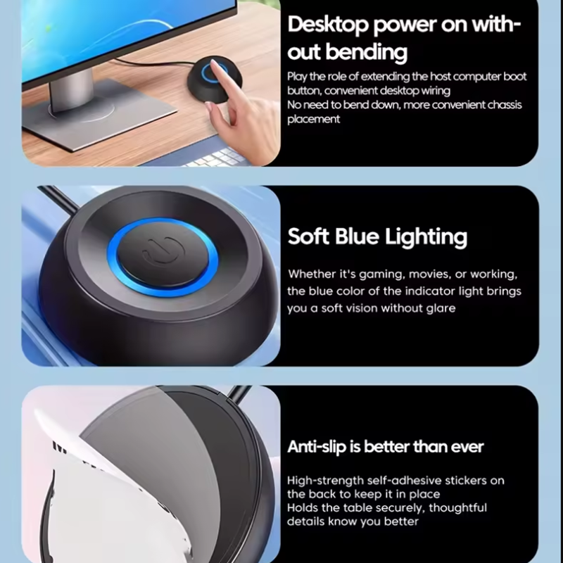 Lights PC Motherboard Power On/Off Button Extension Cable For Desktop Computer