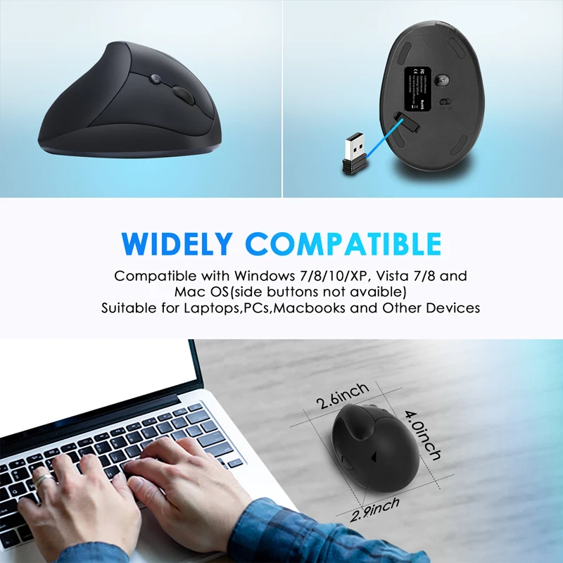 Wireless Battery Vertical Mouse Ergonomic Mice USB Right Hand Gaming Laptop Computer 3