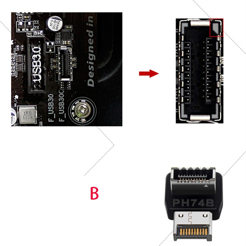 USB Adapter for Mainboard Front Panel, Angled Elbow Type C Converter Cable Splitter
