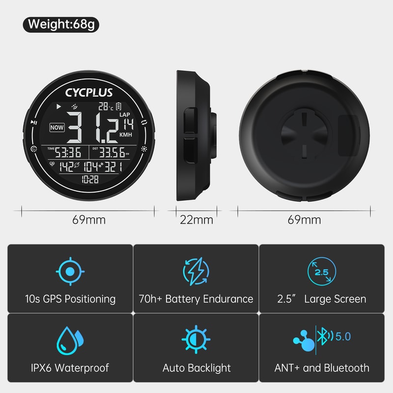 Wireless ANT Bluetooth GPS Bicycle Accessories, Waterproof Speedometer Bike Cyclocomputer