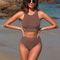 Two Piece Swimsuit, High Waisted Bikini Set, Scoop Neck Tank Cutout Midkini