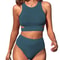 Two Piece Swimsuit, High Waisted Bikini Set, Scoop Neck Tank Cutout Midkini