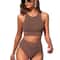 Two Piece Swimsuit, High Waisted Bikini Set, Scoop Neck Tank Cutout Midkini