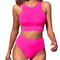 Two Piece Swimsuit, High Waisted Bikini Set, Scoop Neck Tank Cutout Midkini