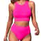 Two Piece Swimsuit, High Waisted Bikini Set, Scoop Neck Tank Cutout Midkini