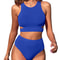 Two Piece Swimsuit, High Waisted Bikini Set, Scoop Neck Tank Cutout Midkini