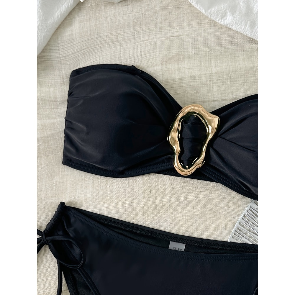Fashion Bikini Set, Solid Color with Side Tie and Metal Accessorie