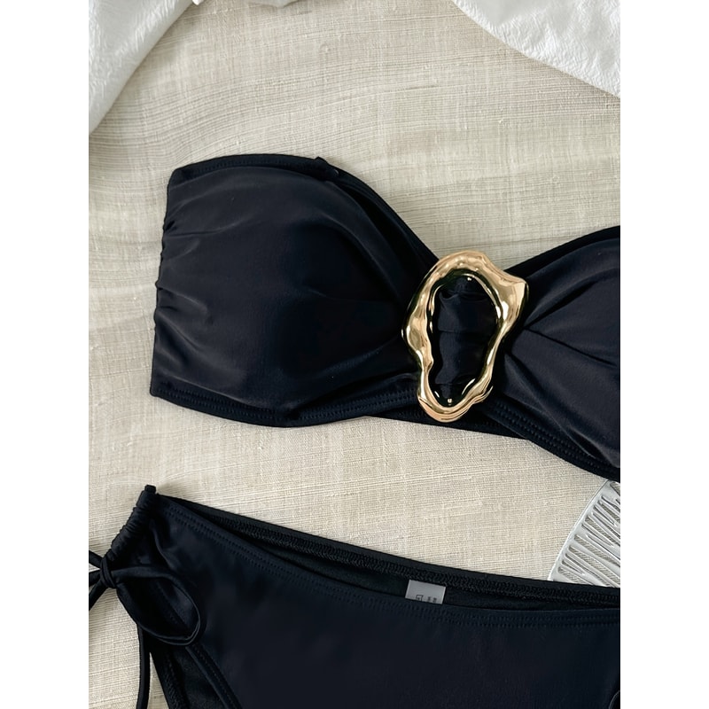 Fashion Bikini Set, Solid Color with Side Tie and Metal Accessorie