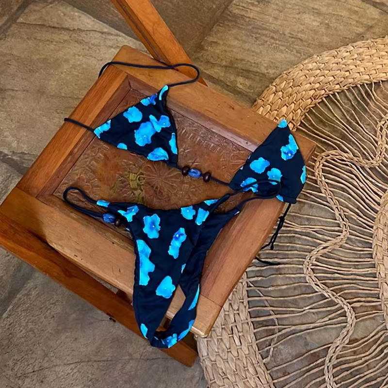 Halter Swimwear Brazilian Bikini Set, Print Beachwear Swim Suits Female