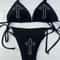 Punk Print Gothic Bathing Suit for Women, Star Design Thong Bikini Set