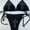 Punk Print Gothic Bathing Suit for Women, Star Design Thong Bikini Set