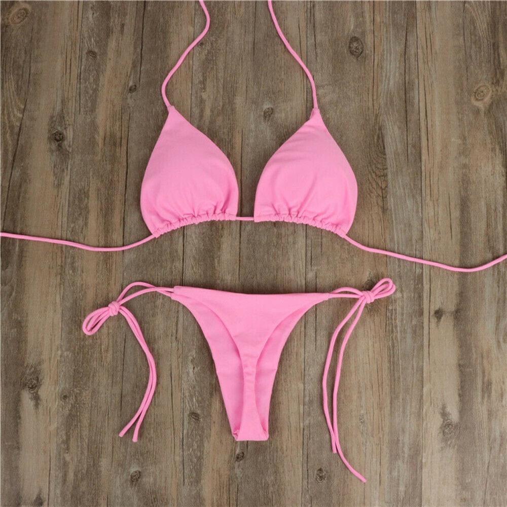 Women's Swimsuit Color Bikini Set Two-piece Triangle Thong Swimwear for Beach