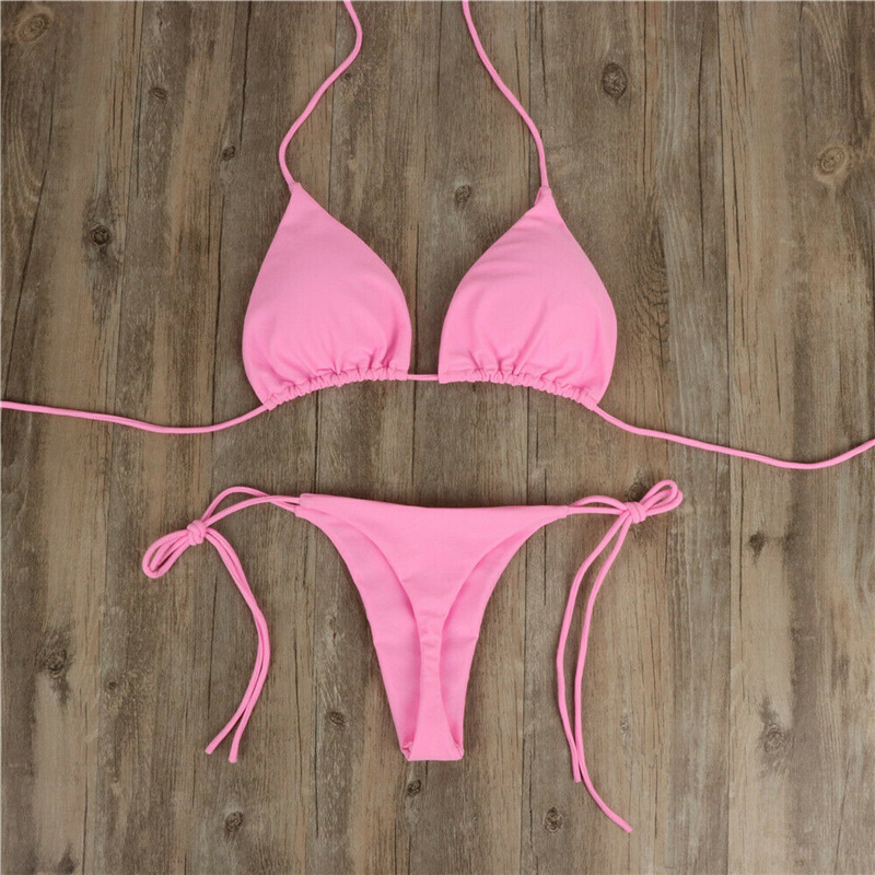 Women's Swimsuit Color Bikini Set Two-piece Triangle Thong Swimwear for Beach