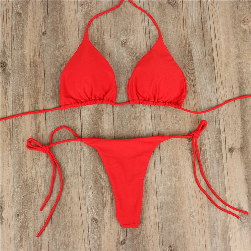 Women's Swimsuit Color Bikini Set Two-piece Triangle Thong Swimwear for Beach