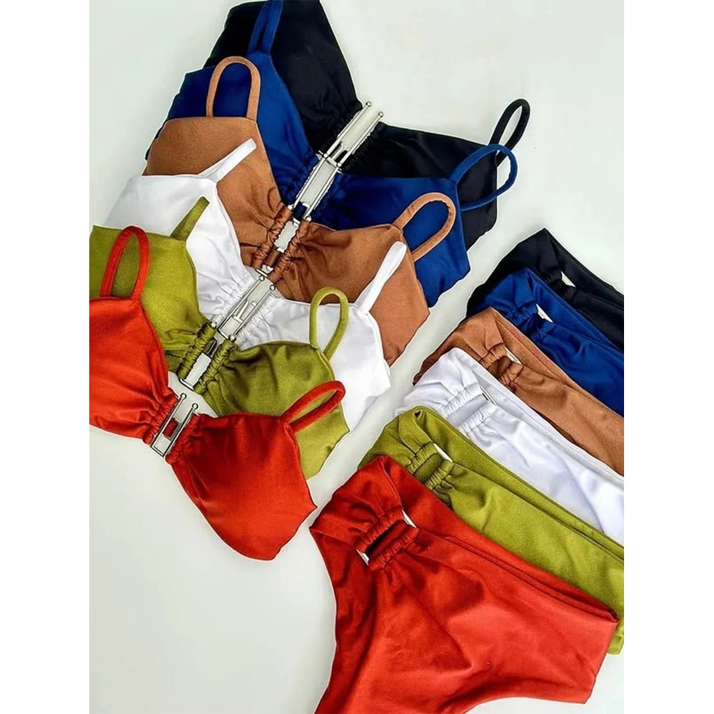 Brazilian Bikini Set Female Swimwear Solid Thong Swim Suits Beachwear For Women 5