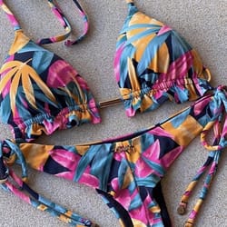 brazilian biquinis new swimsuit women feather print bandage swimwear