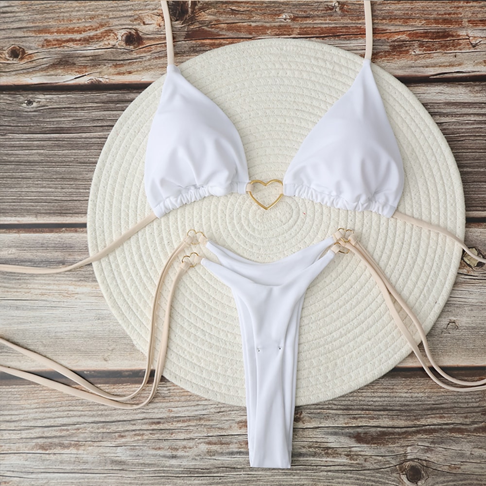 Halter Triangle Top TwoPiece Swimsuit Heart Bathing Suit Thong Bottom For Summer Beach Swimwear 8