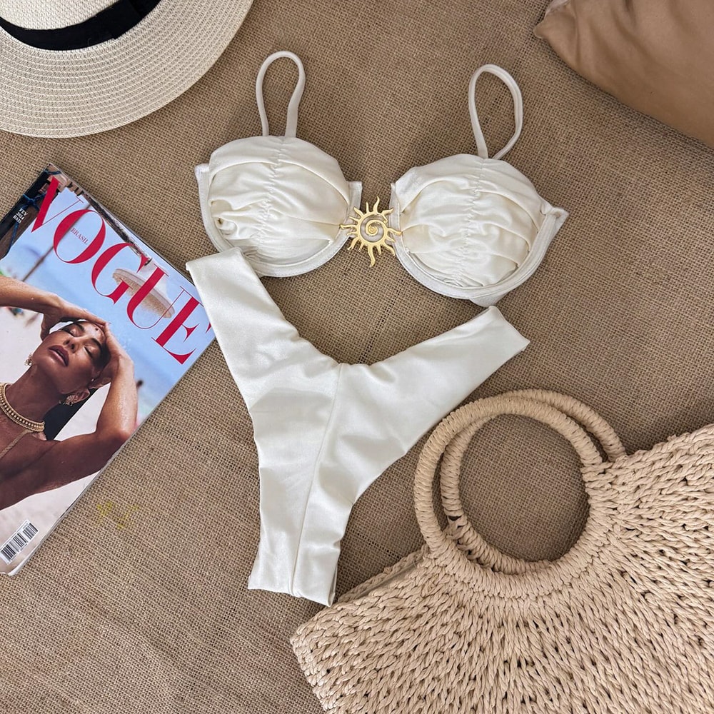 Summer White Brazilian Bathing Suit, Swimwear High Cut Biquini Thong Swimsuit Beachwear