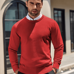 men's o-neck knit sweater for winter warmth, soft comfort & clean style