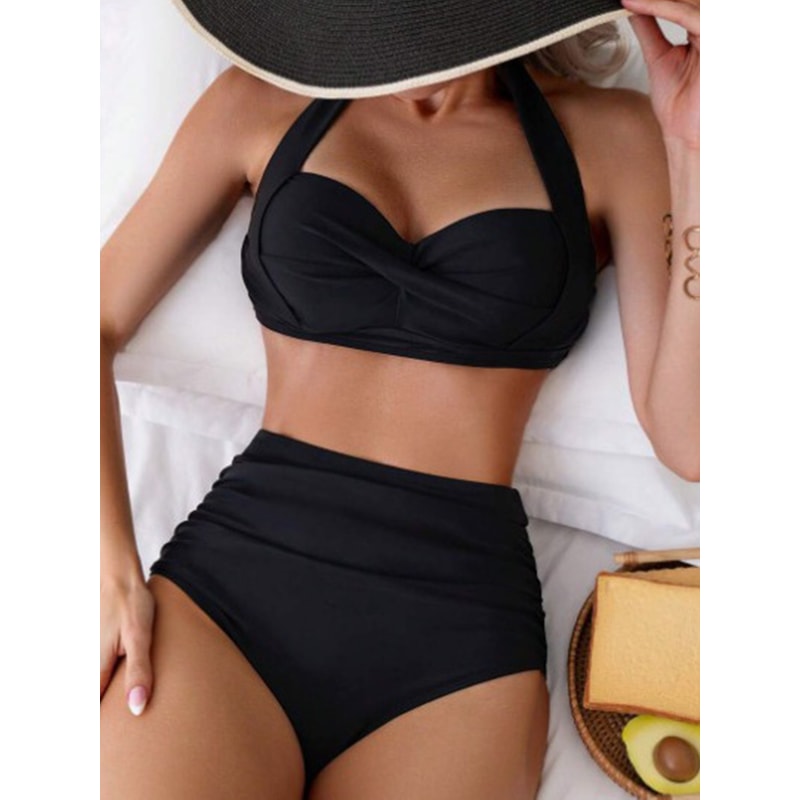 Women's Fashion Bikini Set with Hard Bag, Solid Color, Perfect for Vacation & Festival